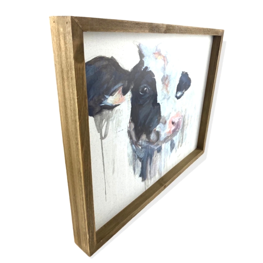 Farmhouse Cow White Picture Wood Frame 16" x 20"